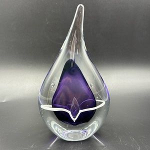 Signed Adam Jablonski Tear Drop Paperweight Purple Art Glass